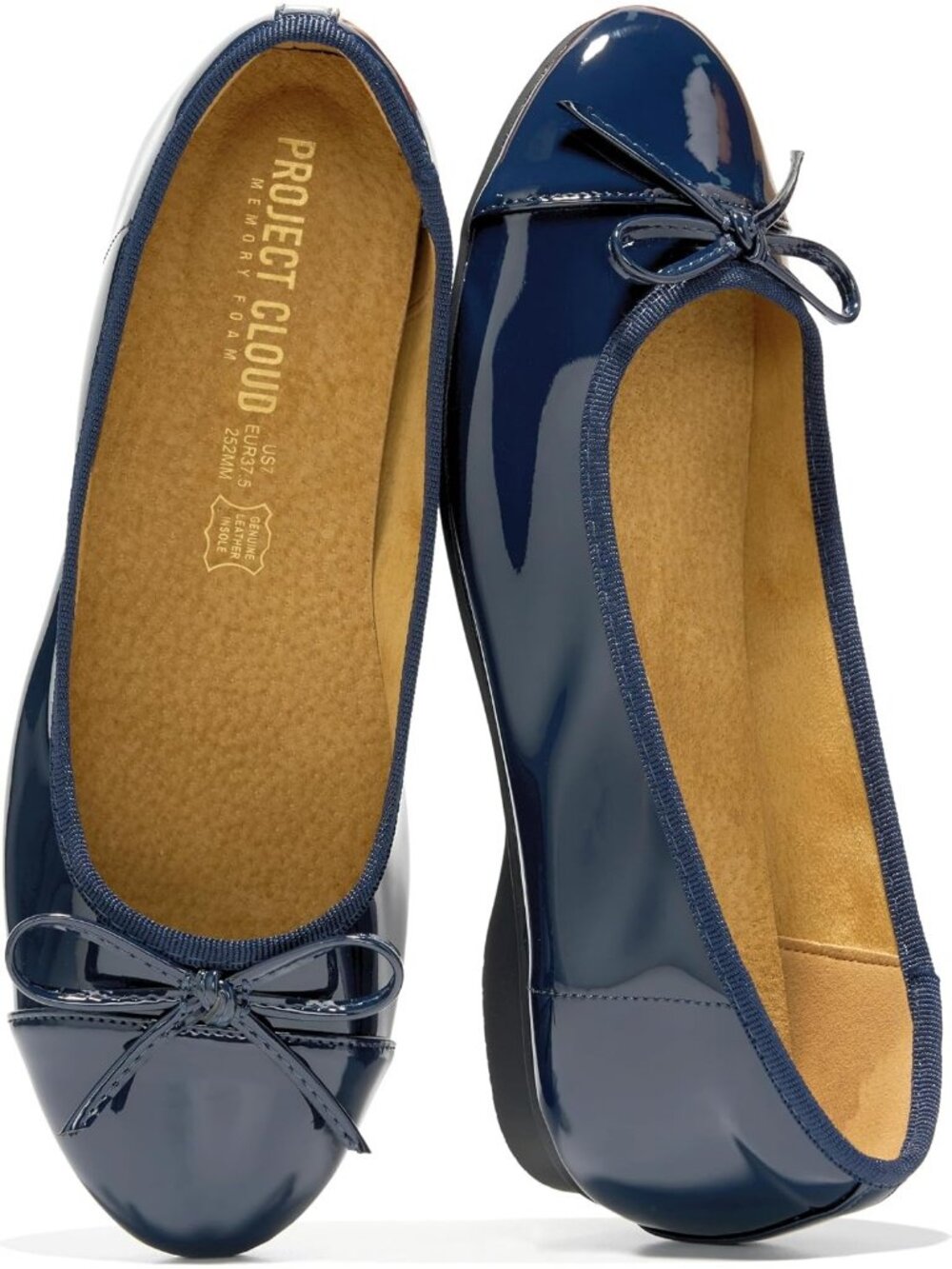 Women's Navy Patent Durable Genuine Leather Insole and Lightweight Flats Shoes
